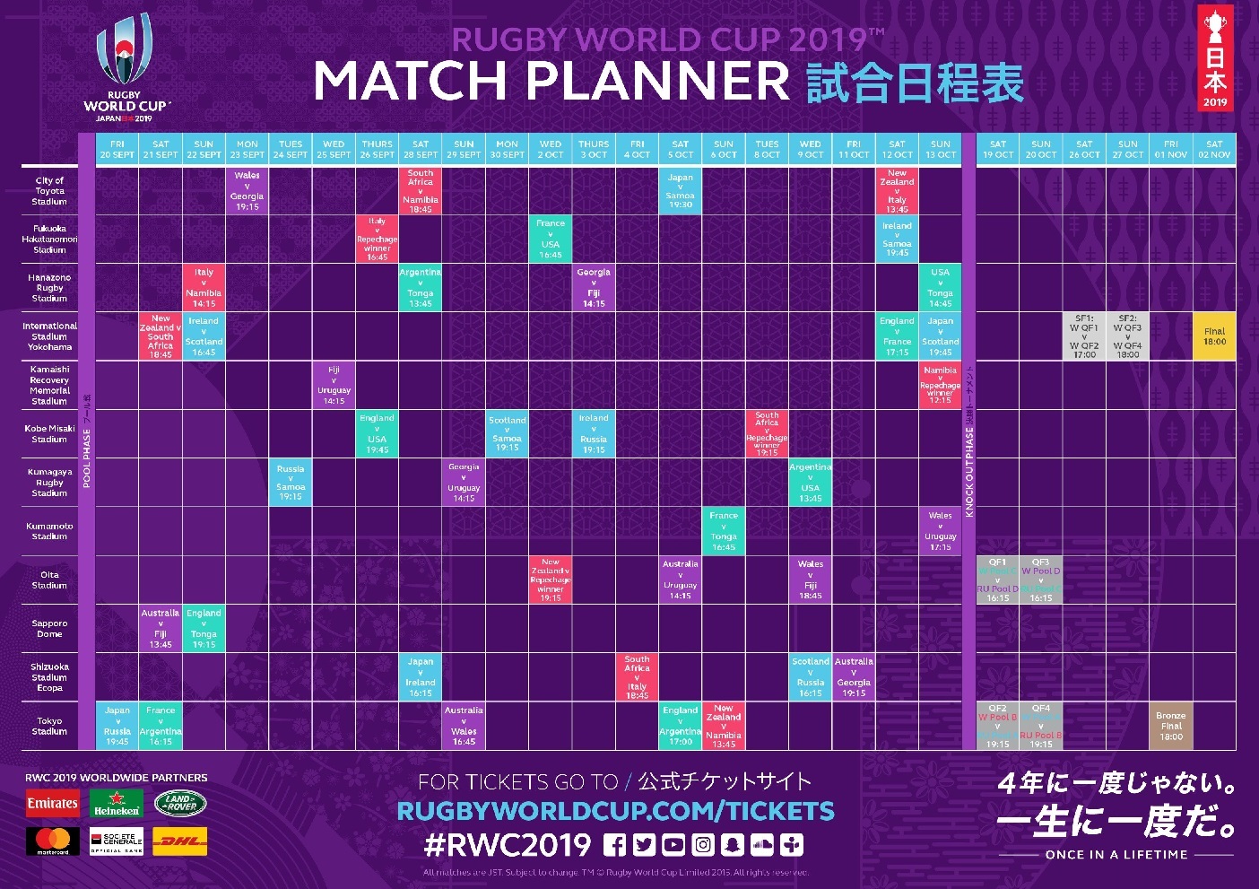 Japan RWC2019 Match Schedule schedule planner
