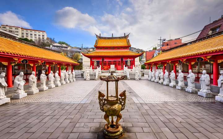 Nagasaki Confucius Shrine (Kōshi-byō) in Kyushu Japan – historic Chinese-style temple with statues of Confucian scholars, cultural landmark on the Kyushu’s Hidden History self-guided walking tour from Beppu to Nagasaki