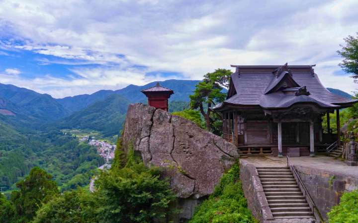 Yamadera Risshaku-ji Temple in Yamagata Japan, historic mountain temple with panoramic views, popular for hiking, spiritual journeys, and cultural tourism