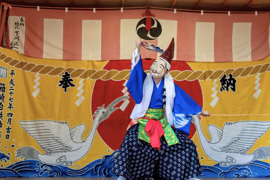 Traditional Kagura dance performance in Fudai Village, Iwate, Japan showcasing local Japanese folk culture and heritage