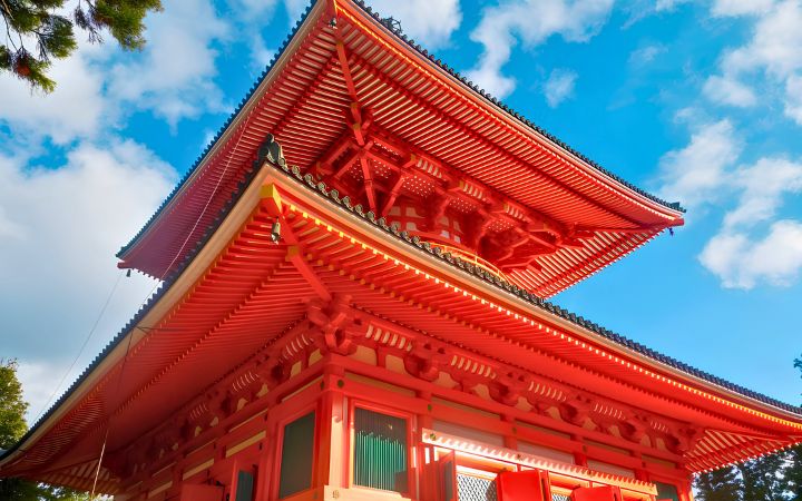 Konpon Daito Grand Central Pagoda at Koyasan, Japan – iconic red Buddhist pagoda in Danjo Garan